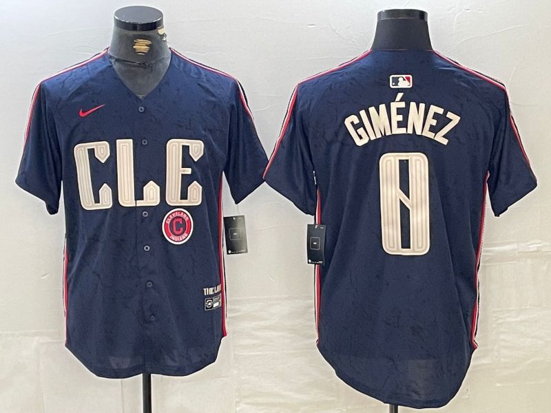 Men Cleveland Indians #0 Gimenez Blue City Edition Nike 2024 MLB Jersey style 4